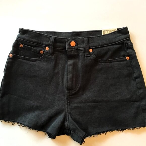 PINK VICTORIA’S SECERT BLACK HIGH-WAISTED CUT OFF DENIM SHORTS - Picture 3 of 7